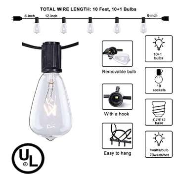 10ft Couah Outdoor String Lights with Edison Bulbs