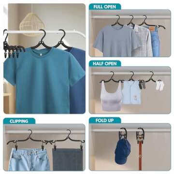 30 Pcs Travel Hangers with Clips Portable Foldable Travel Hanger Organizer, Travel Accessories Essentials Clothes Drying Rack Folding Hangers for Travel Camping Flying Cruises Suitcase, Pitch Black