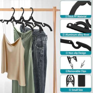 30 Pcs Travel Hangers with Clips Portable Foldable Travel Hanger Organizer, Travel Accessories Essentials Clothes Drying Rack Folding Hangers for Travel Camping Flying Cruises Suitcase, Pitch Black