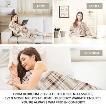 Beautyrest Reversible Sherpa to Fleece Electric Wrap Poncho Blanket Shawl Wearable, Auto Shut Off, Virtually Zero EMF, Multi Heat Setting, UL Certified, Machine Washable, Tan Plaid 50" x 64"