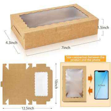BILLIOTEAM 30 Pack 7" x 4 3/8" x 1 1/2" Small Kraft Cookie Boxes with Clear Window - Ideal for Desse...