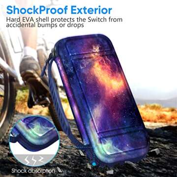 Fintie Carrying Case for Nintendo Switch OLED Model 2021/Switch 2017, [Shockproof] Hard Shell Protective Cover Travel Bag with 10 Game Card Slots & Inner Pocket, Galaxy