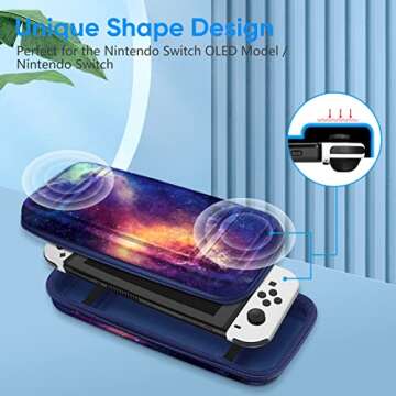 Fintie Carrying Case for Nintendo Switch OLED Model 2021/Switch 2017, [Shockproof] Hard Shell Protective Cover Travel Bag with 10 Game Card Slots & Inner Pocket, Galaxy