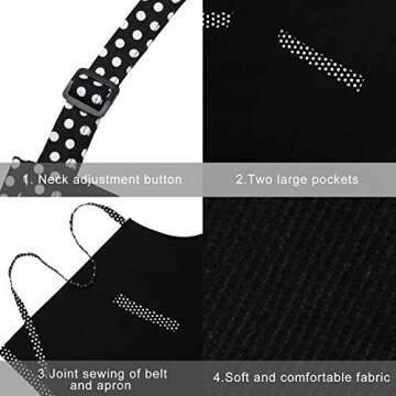 HXOR Cooking Bib Aprons for Women - Adjustable Polka Dot Apron with Pockets