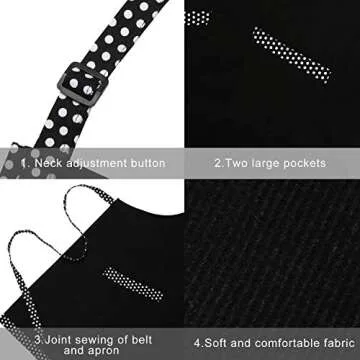 HXOR Cooking Bib Aprons for Women - Adjustable Polka Dot Apron with Pockets