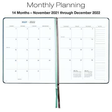 Global Printed Products 2022 Planner: Extra Thick Paper 8"x10" Resolute Planner with, 14 Months (November 2021 Through December 2022) Weekly Calendar/Weekly Planner Organizer with 5"x8" Journal (Teal)