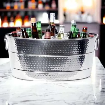 BREKX Aspen Heavy-Duty Oval Stainless Steel Beverage Tub for Parties - Metal Large Ice Bucket for Drinks, 25-Quart (30-Bottle) Large Cooler Drink Tub
