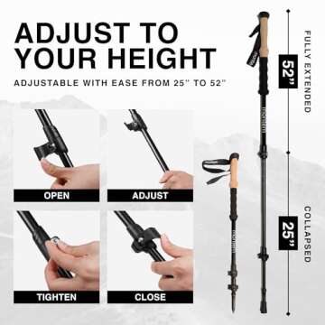 Montem Ultra Light 100% Carbon Fiber Trekking, Walking, and Hiking Poles for Backpacking Gear - One Pair (2 Poles) - Lightweight, Quick Locking, and Ultra Durable