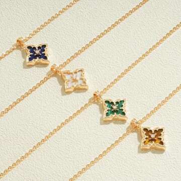 Fettero Gold Clover Necklace for Women Dainty 14K Gold Plated CZ Pendant Necklace Charm Colorful Clover Pendant Lucky Necklace for Women Jewelry - White Mother of Pearl