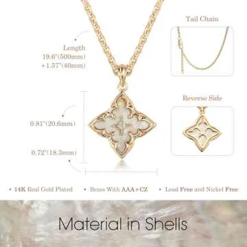 Fettero Gold Clover Necklace for Women Dainty 14K Gold Plated CZ Pendant Necklace Charm Colorful Clover Pendant Lucky Necklace for Women Jewelry - White Mother of Pearl