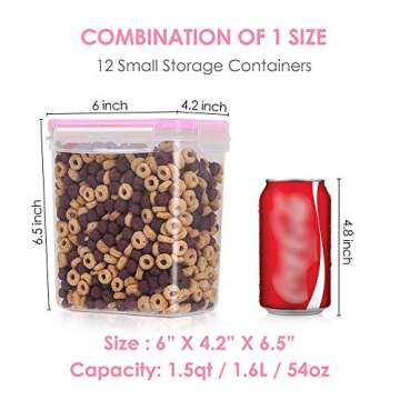 Vtopmart Airtight Food Storage Containers 12 Pieces 1.5qt / 1.6L- Plastic BPA Free Kitchen Pantry Storage Containers for Sugar, Flour and Baking Supplies - Dishwasher Safe - Include 24 Labels, Pink