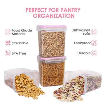 Vtopmart Airtight Food Storage Containers 12 Pieces 1.5qt / 1.6L- Plastic BPA Free Kitchen Pantry Storage Containers for Sugar, Flour and Baking Supplies - Dishwasher Safe - Include 24 Labels, Pink