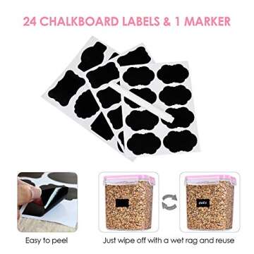 Vtopmart Airtight Food Storage Containers 12 Pieces 1.5qt / 1.6L- Plastic BPA Free Kitchen Pantry Storage Containers for Sugar, Flour and Baking Supplies - Dishwasher Safe - Include 24 Labels, Pink