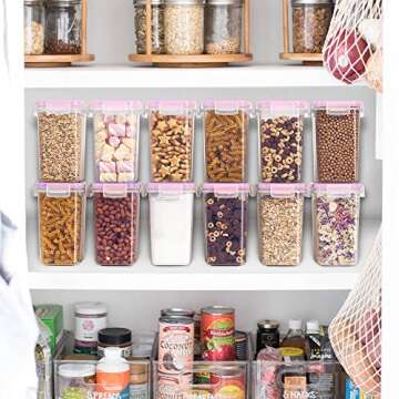 Vtopmart Airtight Food Storage Containers 12 Pieces 1.5qt / 1.6L- Plastic BPA Free Kitchen Pantry Storage Containers for Sugar, Flour and Baking Supplies - Dishwasher Safe - Include 24 Labels, Pink