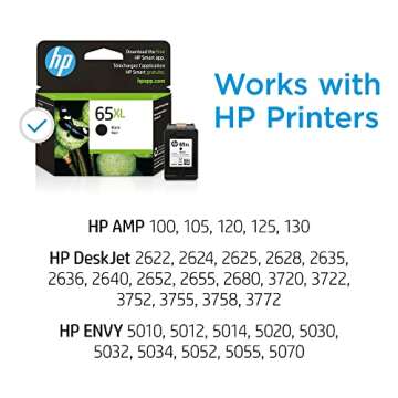 HP 65XL Black High-yield Ink Cartridge | Works with HP AMP 100 Series, HP DeskJet 2600, 3700 Series,...
