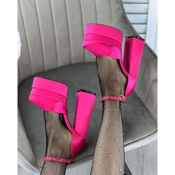 THESHY Womens Platform Chunky High Block Heels Ankle Strap Buckles Wedge Dress Pumps Fashion Shoes for Women Rose Red