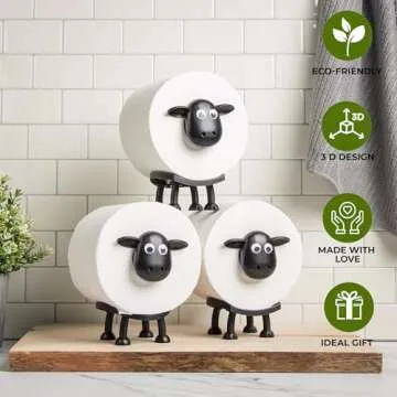 VELENTI Sheep Toilet Roll Holder - Funny Toilet Paper Holder Free Standing Bathroom Set - 3D Printed Black Sheep Loo Roll Holder - Hilarious Tissue Paper Roll Storage - Cute Bathroom Decor - Set of 3