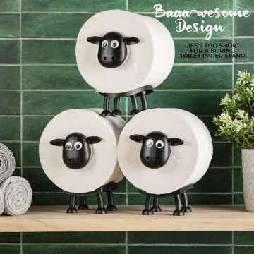 VELENTI Sheep Toilet Roll Holder - Funny Toilet Paper Holder Free Standing Bathroom Set - 3D Printed Black Sheep Loo Roll Holder - Hilarious Tissue Paper Roll Storage - Cute Bathroom Decor - Set of 3