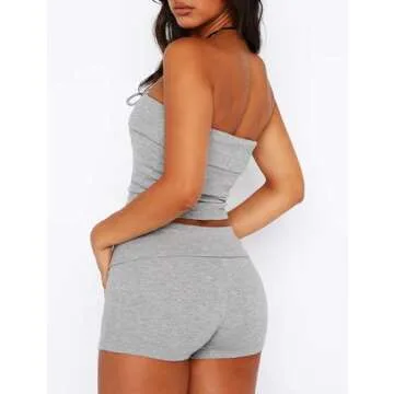 TZLDN Lounge Sets for Women 2 Piece Outfits Y2K Casual Fold Over Tube Top Bandeau Shorts Cute Going ...