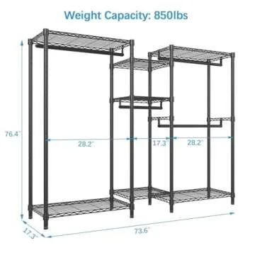 VIPEK V6 Wire Garment Rack Heavy Duty Clothes Rack with Shelves, Freestanding Portable Wardrobe Closet Rack for Hanging Clothes Closet System 73.6" L x 17.3" W x 76.4" H, Max Load 850LBS, Black