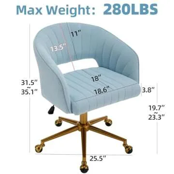 Westice Home Office Desk Chairs, Modern Velvet Rolling Chair, Height Adjustable Swivel Vanity Chair with Golden Base, Ergonomic Chair for Study, Living Room Computer Room, Light Blue