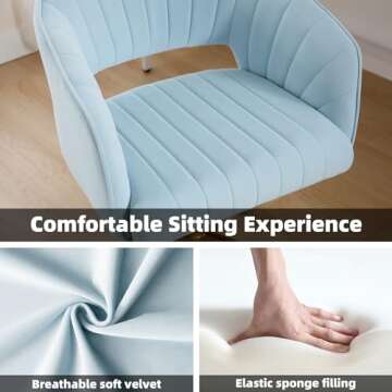 Westice Home Office Desk Chairs, Modern Velvet Rolling Chair, Height Adjustable Swivel Vanity Chair with Golden Base, Ergonomic Chair for Study, Living Room Computer Room, Light Blue