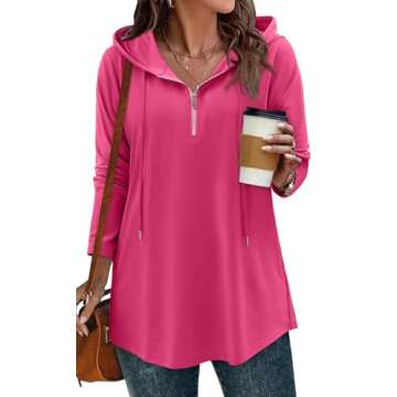 BETTE BOUTIK womens hoodie pull over long hoodie womens hooded pullover sweatshirts half zipper long hoodie Rose XX-Large