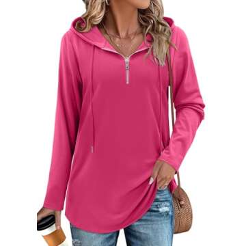 BETTE BOUTIK womens hoodie pull over long hoodie womens hooded pullover sweatshirts half zipper long hoodie Rose XX-Large