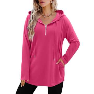BETTE BOUTIK womens hoodie pull over long hoodie womens hooded pullover sweatshirts half zipper long hoodie Rose XX-Large