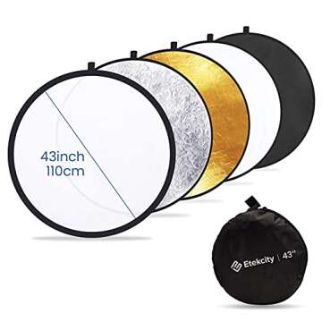 Etekcity 43" (110cm) 5-in-1 Photography Reflector, Multi-Disc Light Reflectors for Photography, Collapsible with Bag - Translucent, Silver, Gold, White and Black