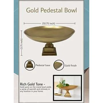 Serene Spaces Living Gold Pedestal Bowl - Add Fruit or Treats for a Table Centerpiece with Rich Gold Color, Ideal for Home Decor, Weddings, Parties, Events, Measures 10.75" Diameter &5.75" Tall