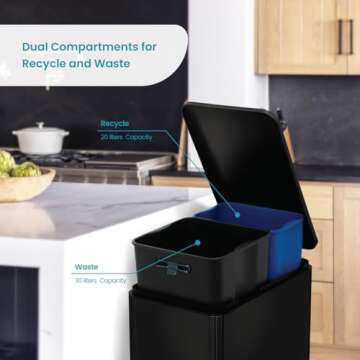 Home Zone Living 13 Gallon Kitchen Trash Can, Dual Removable Liners for Recycling and Trash, 50 Lite...