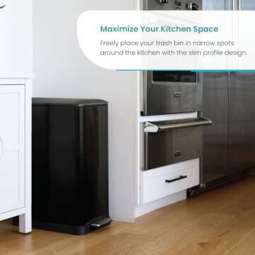 Home Zone Living 13 Gallon Kitchen Trash Can, Dual Removable Liners for Recycling and Trash, 50 Liter Slim Stainless Steel Shape (8 + 5 for 13 Gallons Total)