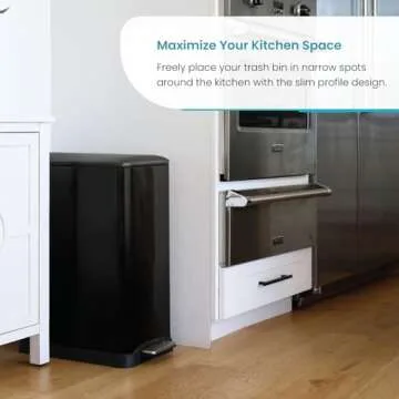 Home Zone Living 13 Gallon Kitchen Trash Can, Dual Removable Liners for Recycling and Trash, 50 Liter Slim Stainless Steel Shape (8 + 5 for 13 Gallons Total)