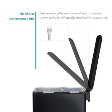 Home Zone Living 13 Gallon Kitchen Trash Can, Dual Removable Liners for Recycling and Trash, 50 Liter Slim Stainless Steel Shape (8 + 5 for 13 Gallons Total)