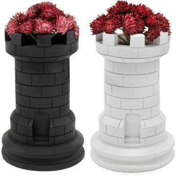 Esterno Chess Piece Planter Pots (Set of 2) - Unique Resin Rook Statues for Home & Office Decor