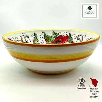 Large Ceramic Bowl for kitchen - Italian dinnerware pasta bowl - White Sunflower Poppies serving tra...