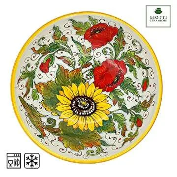 Large Ceramic Bowl for kitchen - Italian dinnerware pasta bowl - White Sunflower Poppies serving tray - Hand painted Tuscan pottery bowls - Made in Italy - Ceramics salad tuscan soul platter