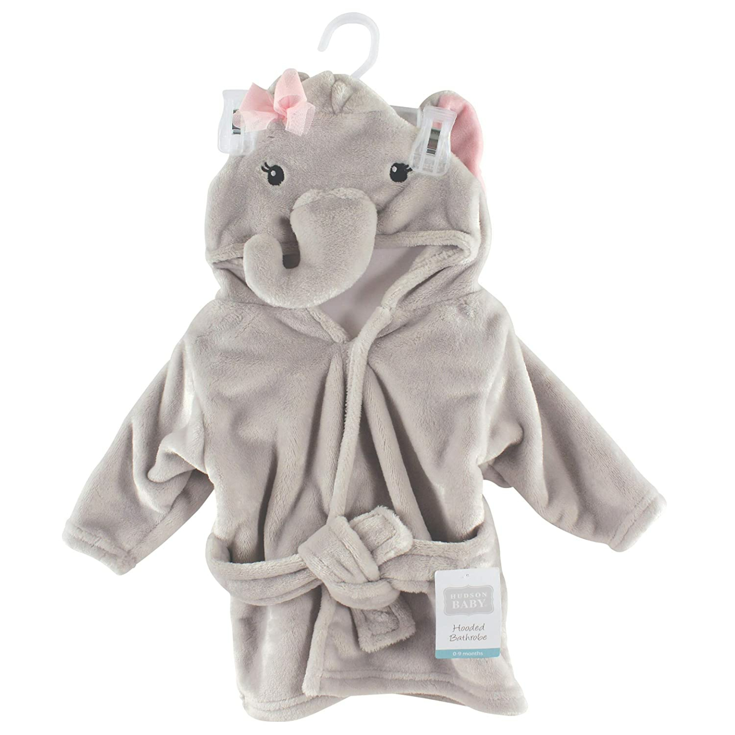 Hudson Baby Elephant Plush Robe for Babies 0-9 Months