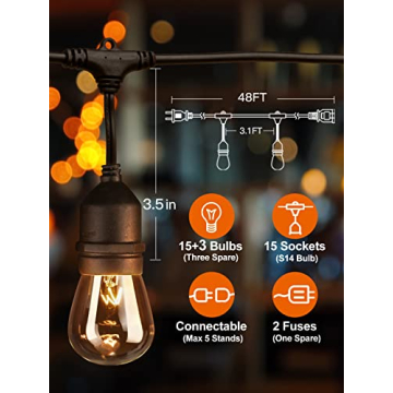 Addlon 48FT Outdoor String Lights with 18 Edison Bulbs
