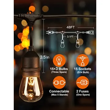 Addlon 48FT Outdoor String Lights with 18 Edison Bulbs