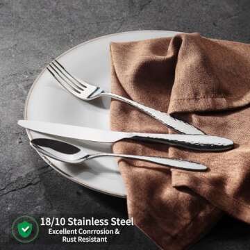 Alata Emma 20-Piece 18/10 Silverware Set, Hammered Flatware Set, Heavy Duty Stainless Steel Cutlery ...