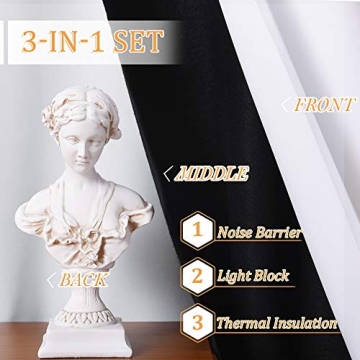 RYB HOME Soundproof Blackout Thermal Curtains 3 Layers