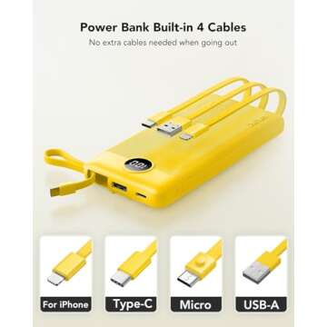 VRURC Portable Charger with Built-in Cables, 10000mAh LED Display USB C Power Bank, Slim Travel Batt...