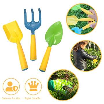 Malifea Kids Gardening Tool Set Colorful Children Garden Tools Beach Toys Fun Toys with Watering Can Gardening Gloves Shovel Rake Trowel Real Water Sprayer Garden Tote Bag - Gifts for Boys and Girls