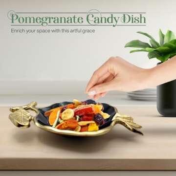 Fuition Decor - Gold and Black Pomegranate Candy Dish For Desk - Candy Bowl - Table Key Bowl - Decorative Nut Bowl - Fruit Tray Candy Dish for Office Desk - Trinket Dish - Rosh Hashanah Bowls GBP