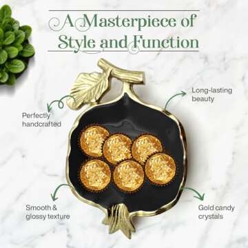 Fuition Decor - Gold and Black Pomegranate Candy Dish For Desk - Candy Bowl - Table Key Bowl - Decorative Nut Bowl - Fruit Tray Candy Dish for Office Desk - Trinket Dish - Rosh Hashanah Bowls GBP