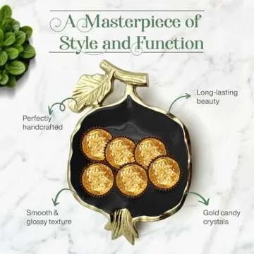 Fuition Decor - Gold and Black Pomegranate Candy Dish For Desk - Candy Bowl - Table Key Bowl - Decorative Nut Bowl - Fruit Tray Candy Dish for Office Desk - Trinket Dish - Rosh Hashanah Bowls GBP