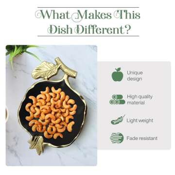 Fuition Decor - Gold and Black Pomegranate Candy Dish For Desk - Candy Bowl - Table Key Bowl - Decorative Nut Bowl - Fruit Tray Candy Dish for Office Desk - Trinket Dish - Rosh Hashanah Bowls GBP