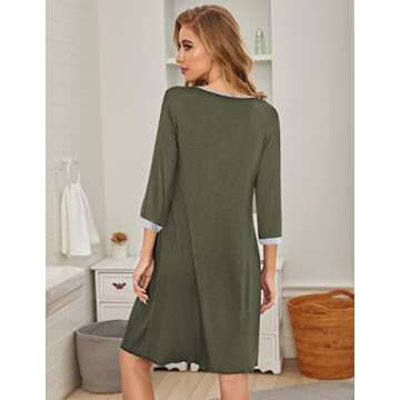 Ekouaer Ladies Nightgowns Round Neck Nightgown Front Pleatd Pajama Dress for Women,Amy Green XXL